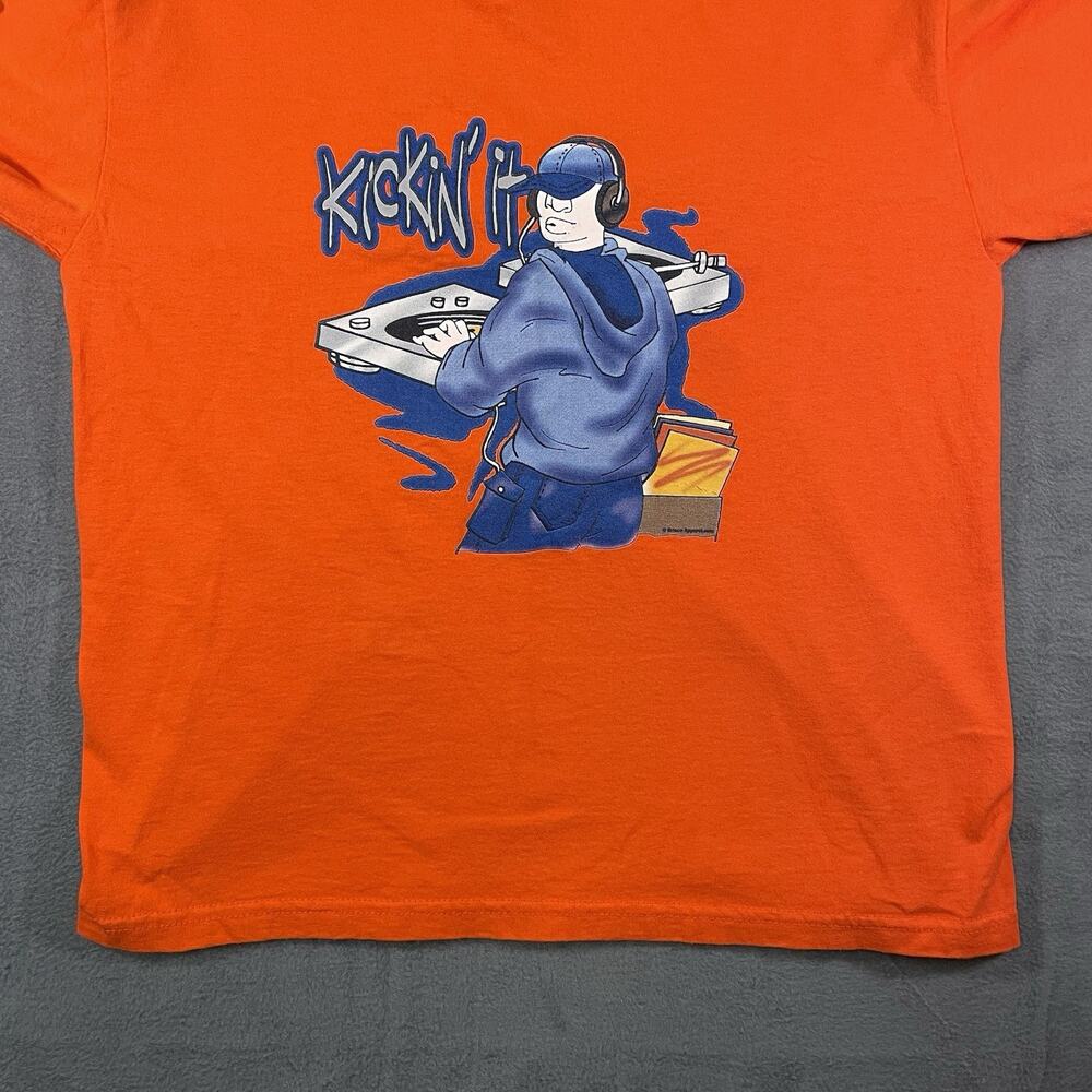 Gildan Long Sleeve Shirt Orange Unisex M Cotton DJ Graphic Y2K Streetwear - Picture 2 of 10